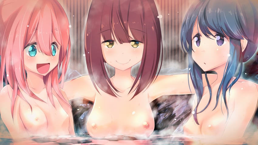 shima rin, kagamihara nadeshiko, and toki ayano (yurucamp) drawn by gc3