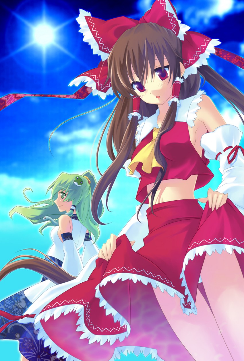 hakurei reimu and kochiya sanae (touhou) drawn by soukuu_kizuna
