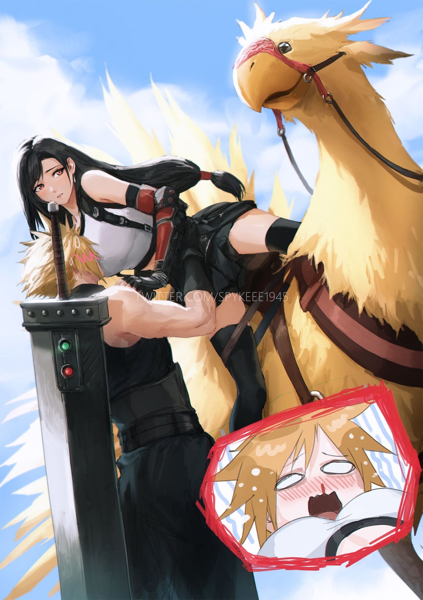 tifa lockhart and cloud strife (final fantasy and 3 more) drawn by spykeee