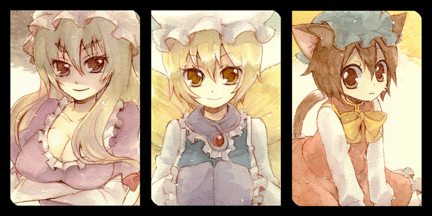 yakumo yukari, yakumo ran, and chen (touhou) drawn by kamoi_hayato