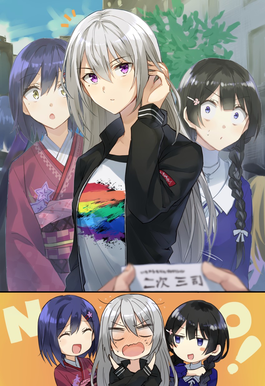 tsukino mito, higuchi kaede, and shizuka rin (nijisanji) drawn by somechime_(sometime1209)
