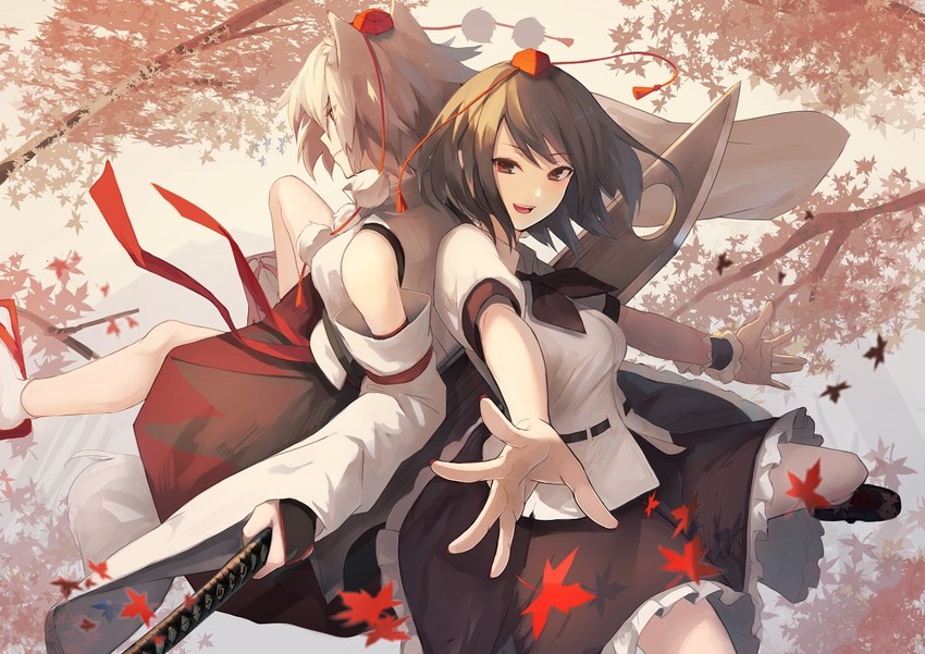 shameimaru aya and inubashiri momiji (touhou) drawn by fami_(yellow_skies)