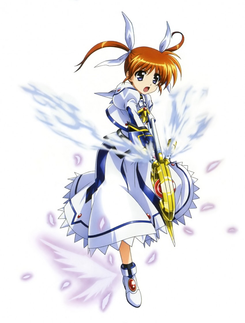 takamachi nanoha and raising heart (lyrical nanoha and 2 more) drawn by okuda_yasuhiro