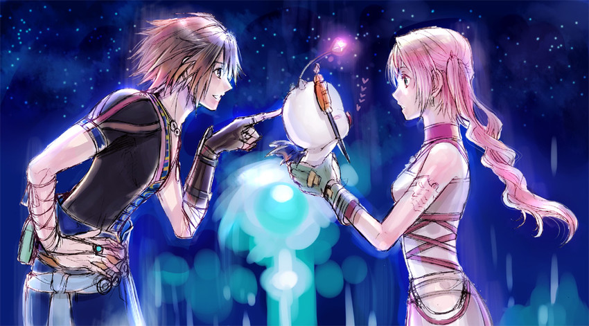 moogle, serah farron, mog, and noel kreiss (final fantasy and 2 more) drawn by amao_miyuki