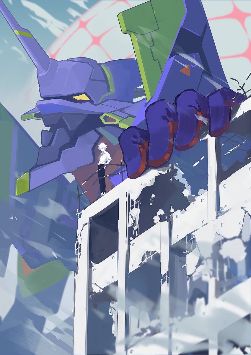 nagisa kaworu and eva 01 (neon genesis evangelion) drawn by tss-mire