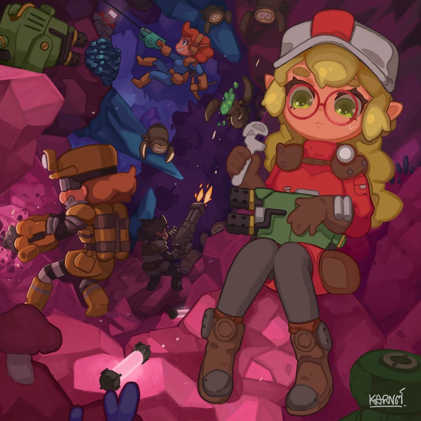 driller, scout, engineer, gunner, glyphid grunt, and 1 more (deep rock galactic) drawn by karnhooo