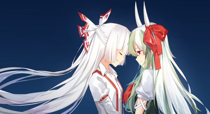 fujiwara no mokou, kamishirasawa keine, and ex-keine (touhou) drawn by ginryuu