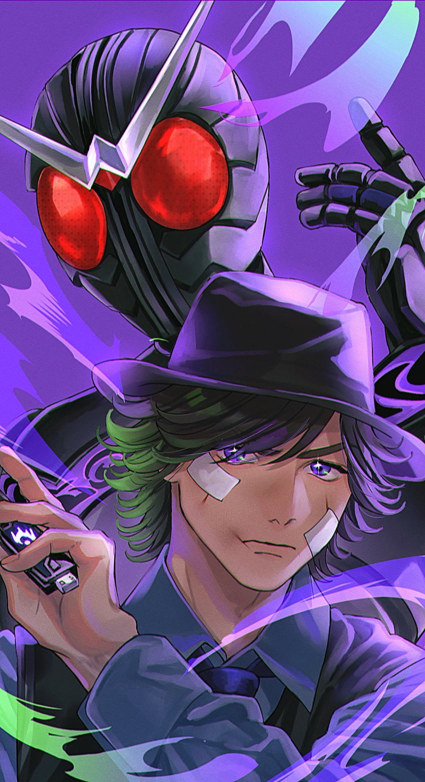 hidari shoutarou and kamen rider joker (kamen rider and 1 more) drawn by sasakura34