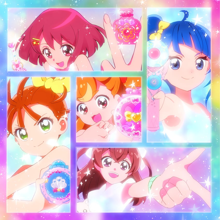 sora harewataru, inukai komugi, hanadera nodoka, nagomi yui, natsuumi manatsu, and 1 more (precure and 5 more) drawn by kyanos_(b_0000ff)