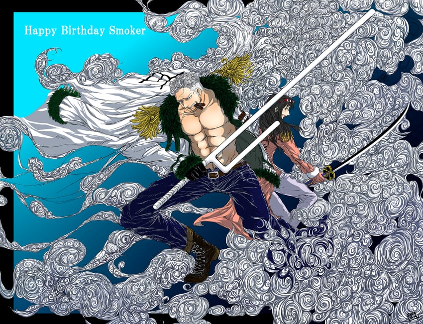 smoker and tashigi (one piece) drawn by shina_(ooo417ooo)