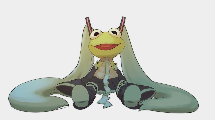 hatsune miku and kermit the frog (vocaloid and 1 more) drawn by shirotani
