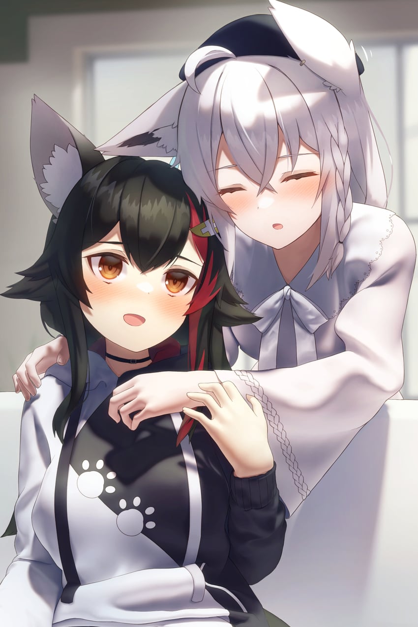 shirakami fubuki and ookami mio (hololive) drawn by shirai_yu