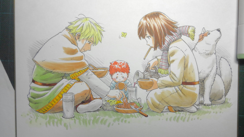 thorfinn, gudrid, and karli (vinland saga) drawn by makoto_yukimura