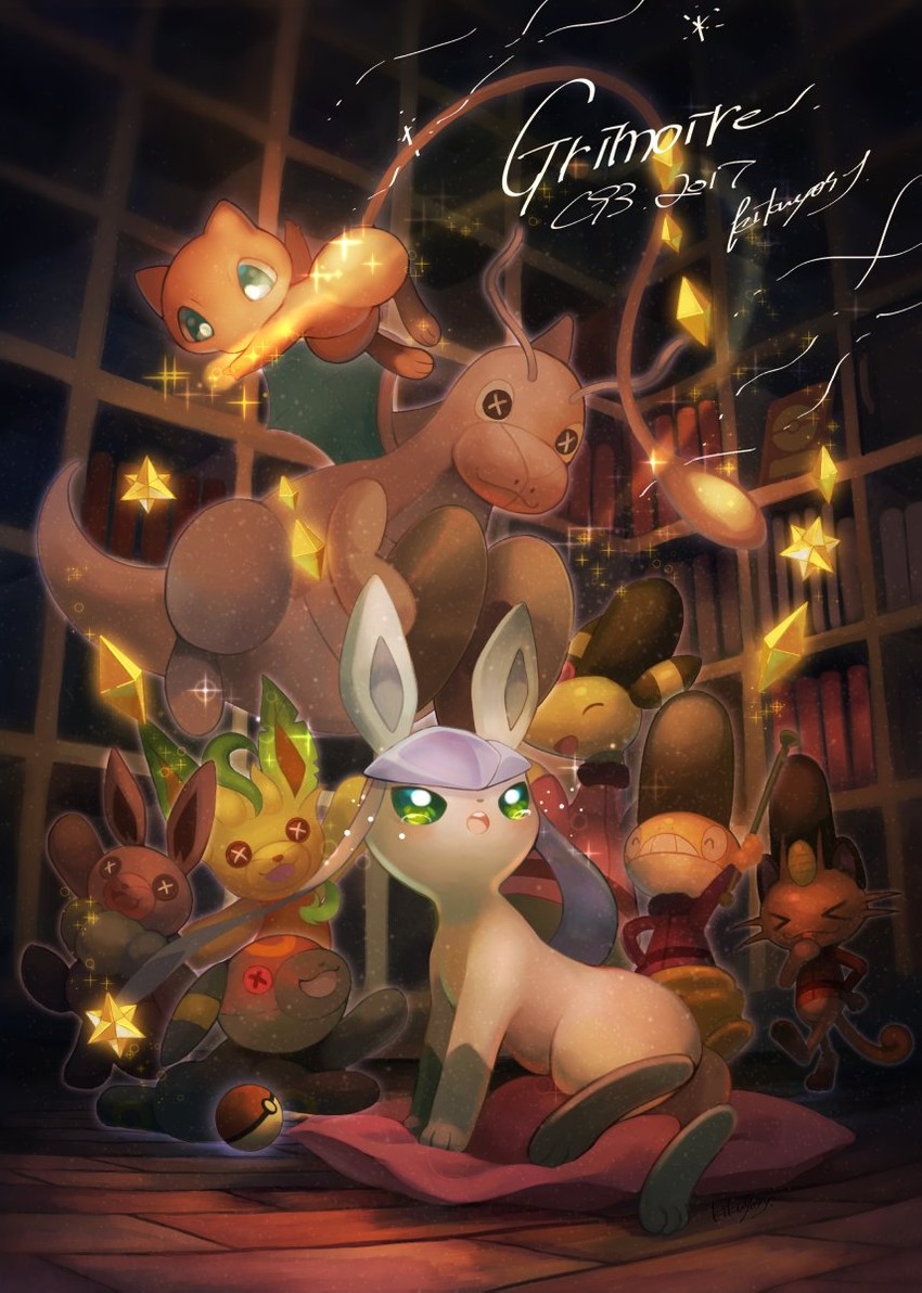 eevee, umbreon, glaceon, leafeon, meowth, and 4 more (pokemon) drawn by kikuyoshi_(tracco)