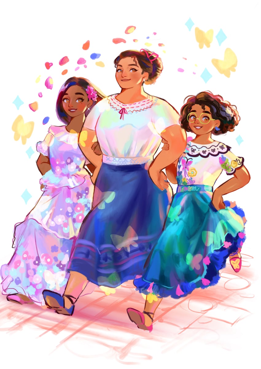 mirabel madrigal, isabela madrigal, and luisa madrigal (encanto) drawn by pupe_(sennbee1027)