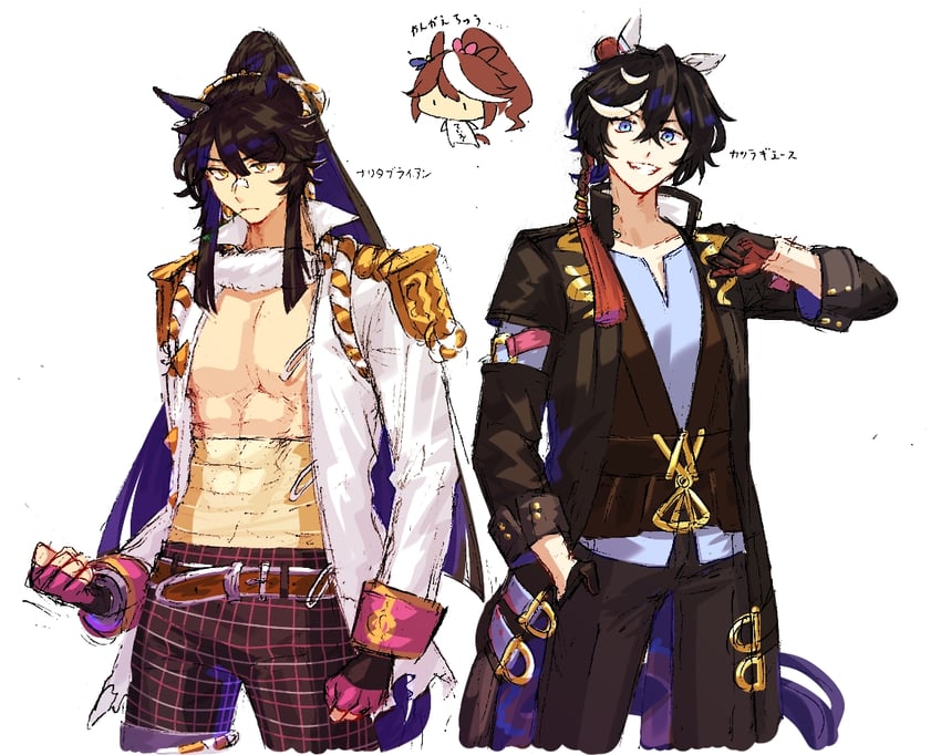 tokai teio, narita brian, and katsuragi ace (umamusume) drawn by jagaimobeniko