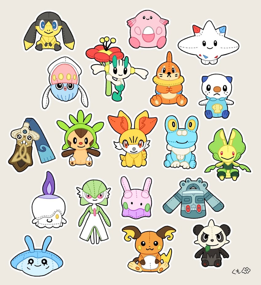 gardevoir, oshawott, litwick, raichu, fennekin, and 14 more (pokemon) drawn by kumo_o_o