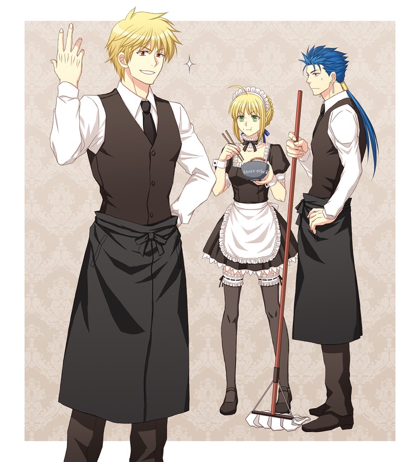 artoria pendragon, saber, gilgamesh, and cu chulainn (fate and 2 more) drawn by hitomi_aki