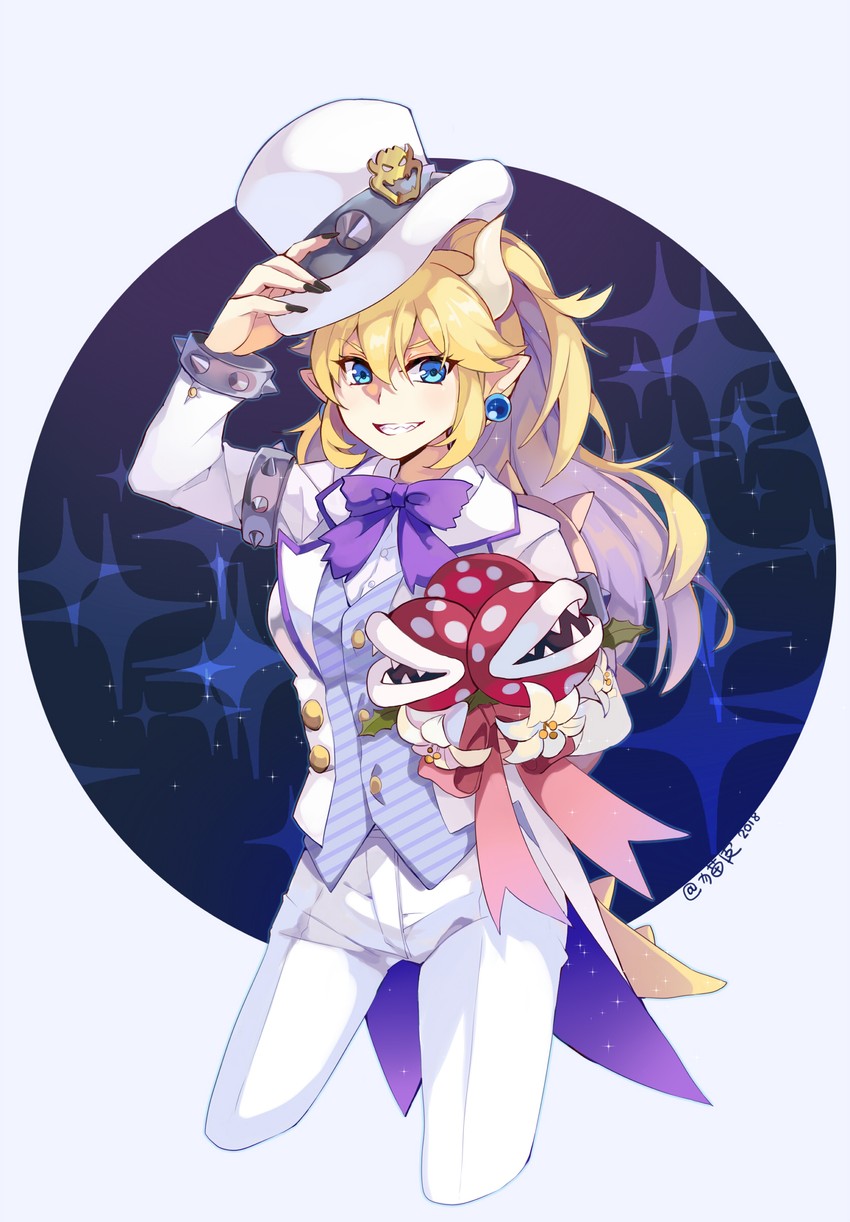 bowsette and piranha plant (mario and 2 more) drawn by nekoka_nekoka