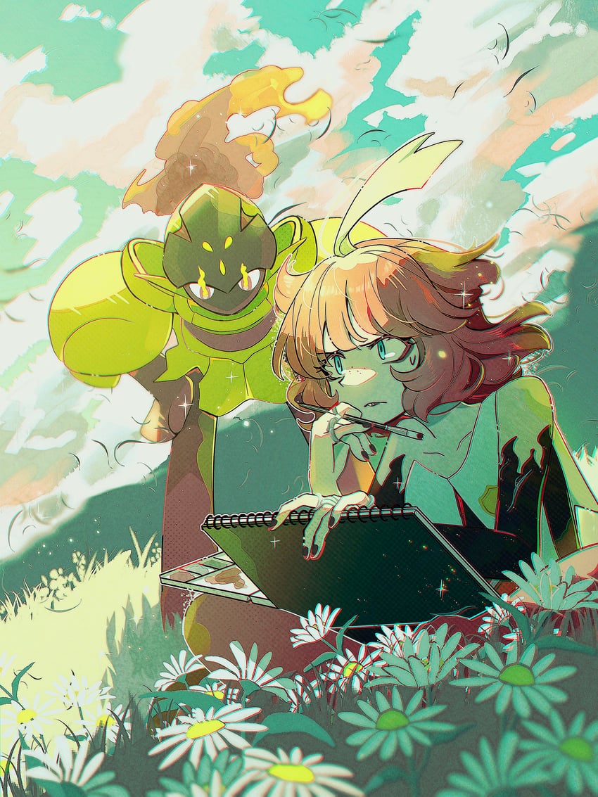 mela and armarouge (pokemon and 1 more) drawn by fukkatsu_no_maya