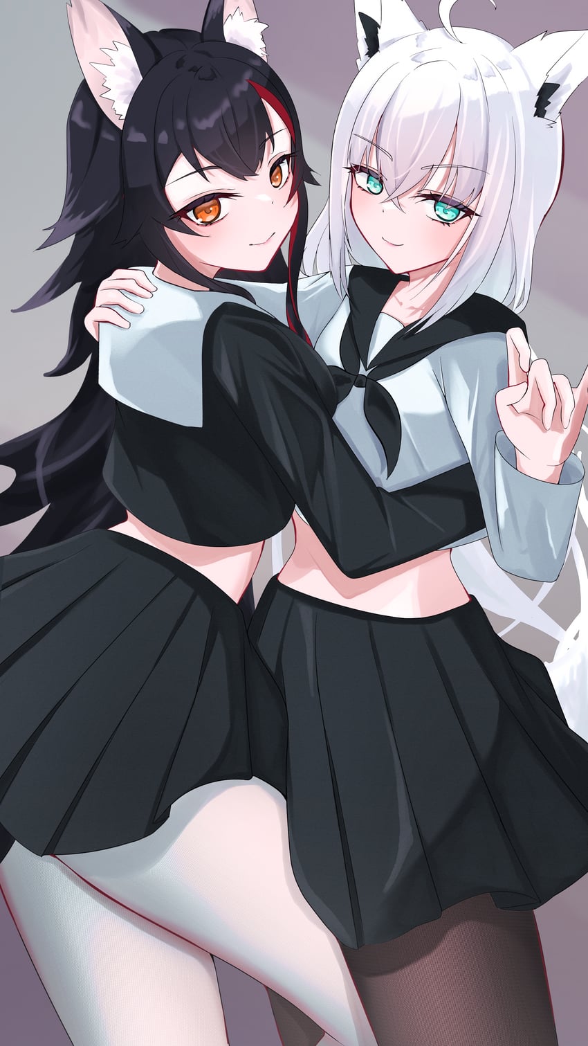 shirakami fubuki and ookami mio (hololive) drawn by hanatsuki_kia