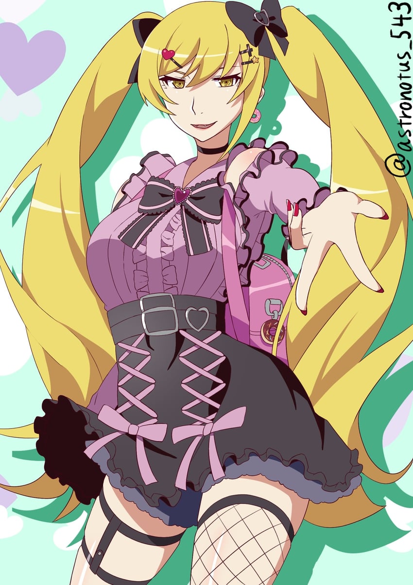 oshino shinobu and kiss-shot acerola-orion heart-under-blade (monogatari) drawn by albino_oscar