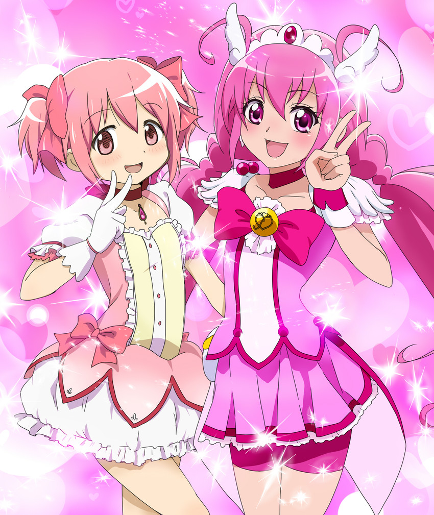 kaname madoka, hoshizora miyuki, and cure happy (mahou shoujo madoka magica and 2 more) drawn by minto-ruka