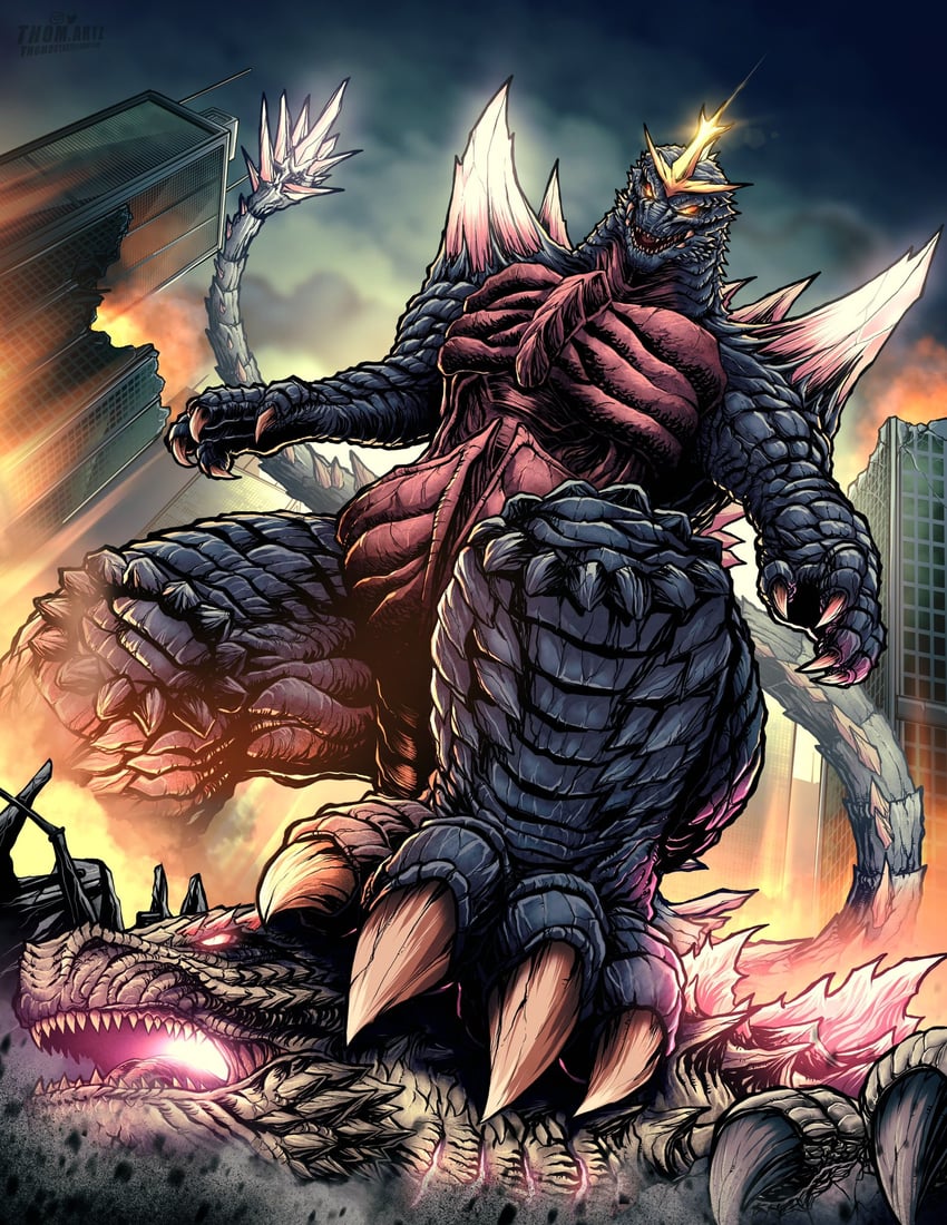 godzilla, godzilla evolved, and spacegodzilla (godzilla and 4 more) drawn by thomdotartz
