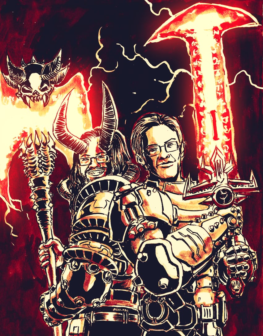 doomguy, marauder, john romero, and john carmack (real life and 3 more) drawn by substance20