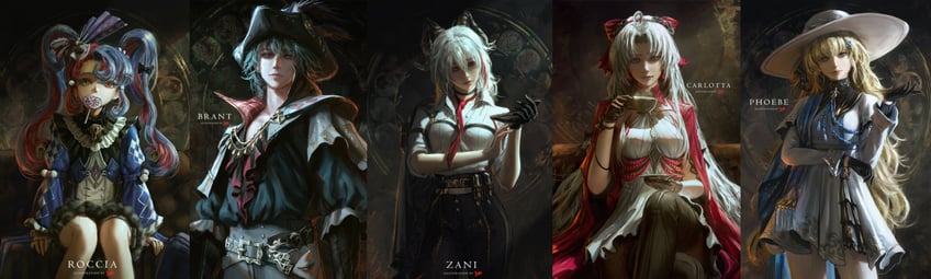 zani, phoebe, carlotta, brant, and roccia (wuthering waves) drawn by jvn