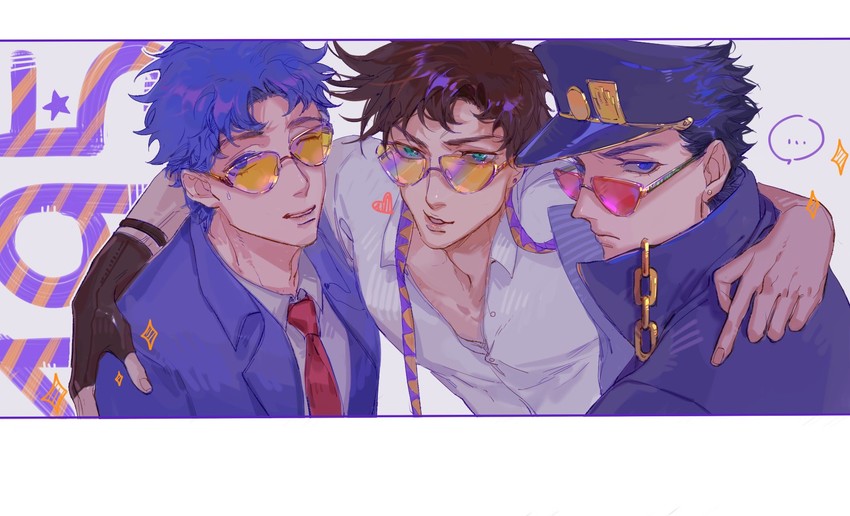 joseph joestar, kujo jotaro, and jonathan joestar (jojo no kimyou na bouken and 3 more) drawn by mitus