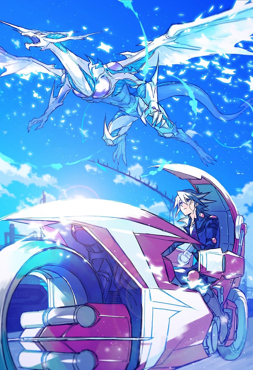 fudo yusei and stardust dragon (yu-gi-oh! and 1 more) drawn by ebira