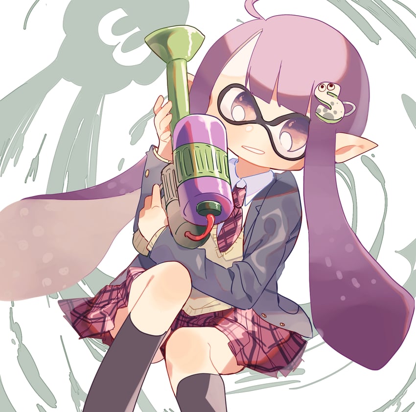 inkling player character and inkling girl (splatoon and 1 more) drawn by kakiringo