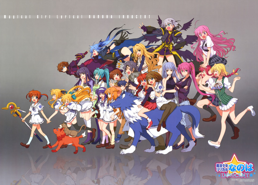 fate testarossa, takamachi nanoha, yagami hayate, raising heart, vita, and 20 more (lyrical nanoha and 1 more) drawn by kawakami_shuuichi