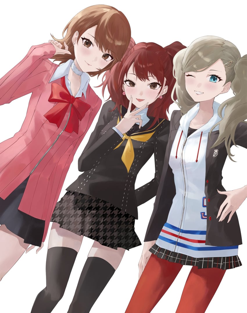 kujikawa rise, takamaki anne, and takeba yukari (persona and 3 more) drawn by konchi_(63438789)