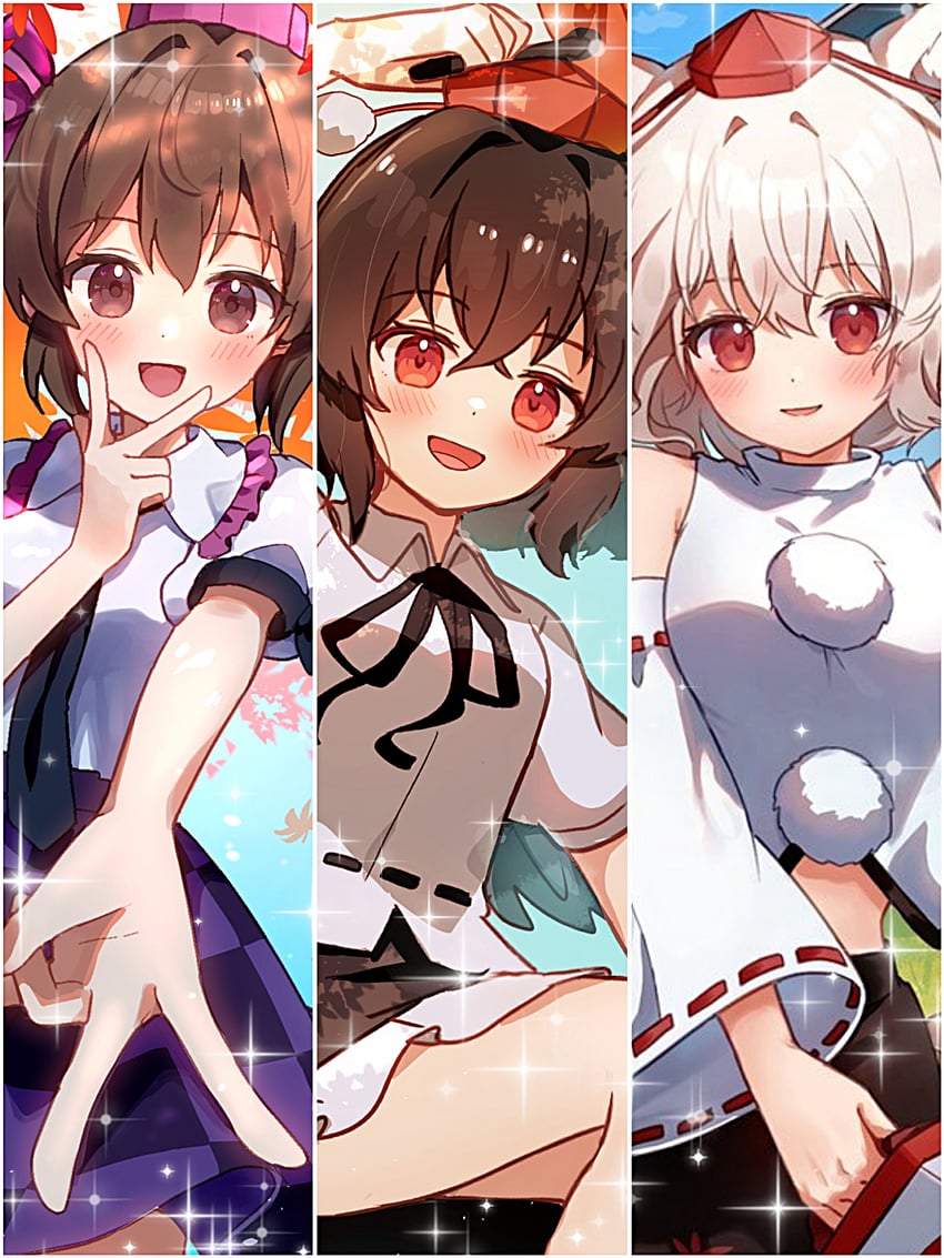 shameimaru aya, inubashiri momiji, and himekaidou hatate (touhou) drawn by nene_man