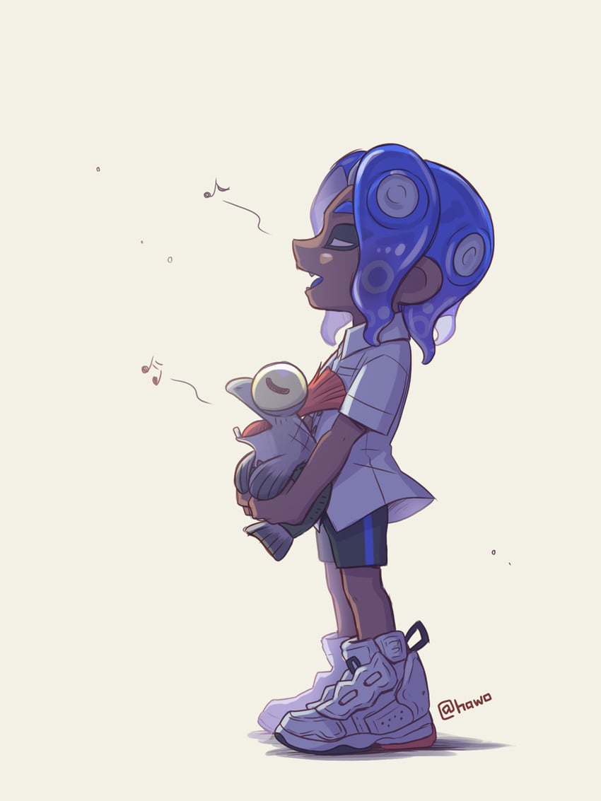 octoling player character, octoling boy, smallfry, and hirooooo (splatoon) drawn by splatoon_hawo