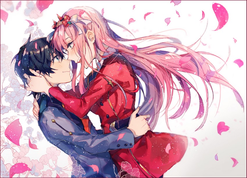 zero two and hiro (darling in the franxx) drawn by onko