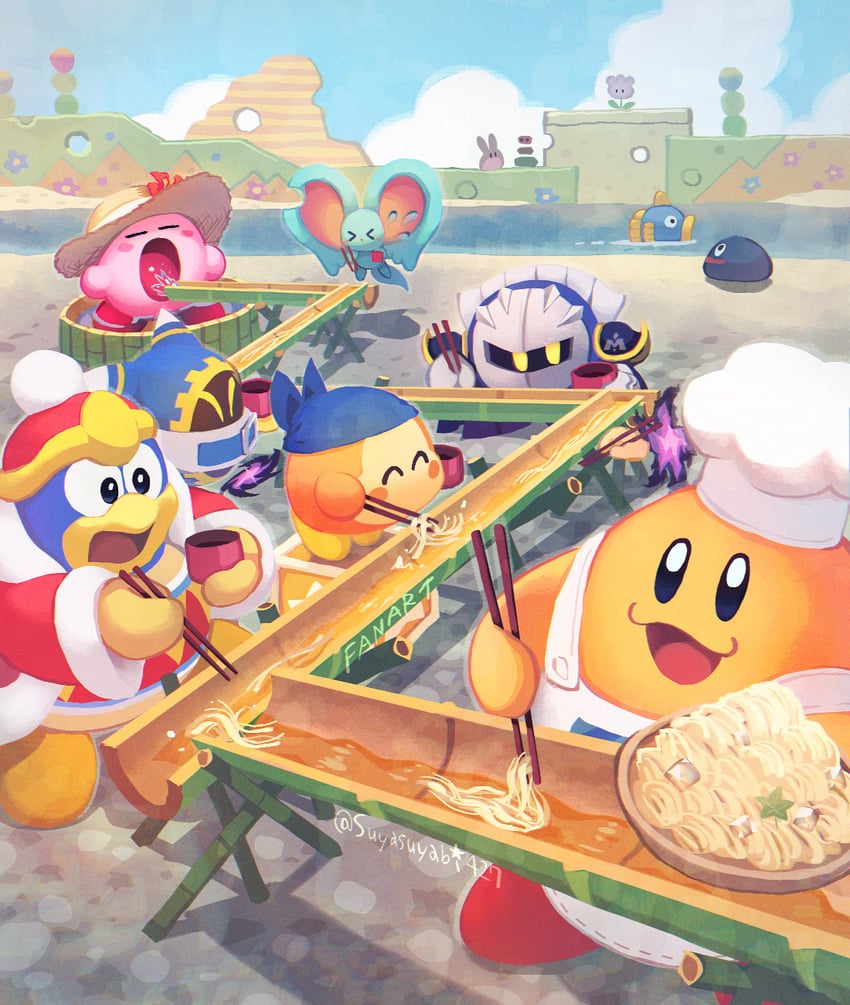 kirby, meta knight, king dedede, magolor, bandana waddle dee, and 7 more (kirby and 1 more) drawn by suyasuyabi