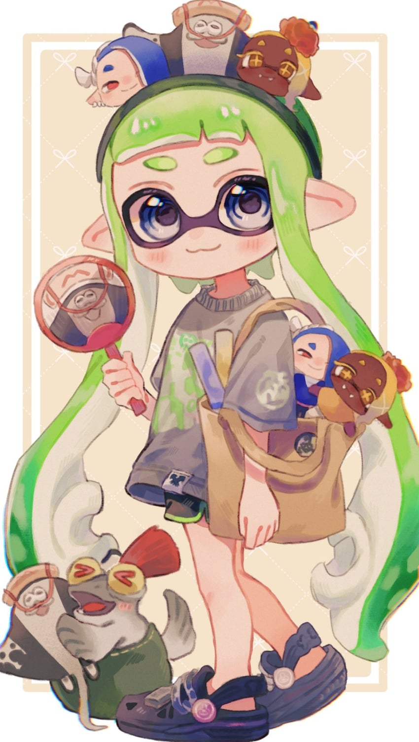 inkling player character, inkling girl, shiver, frye, smallfry, and 1 more (splatoon and 1 more) drawn by ochocho2828