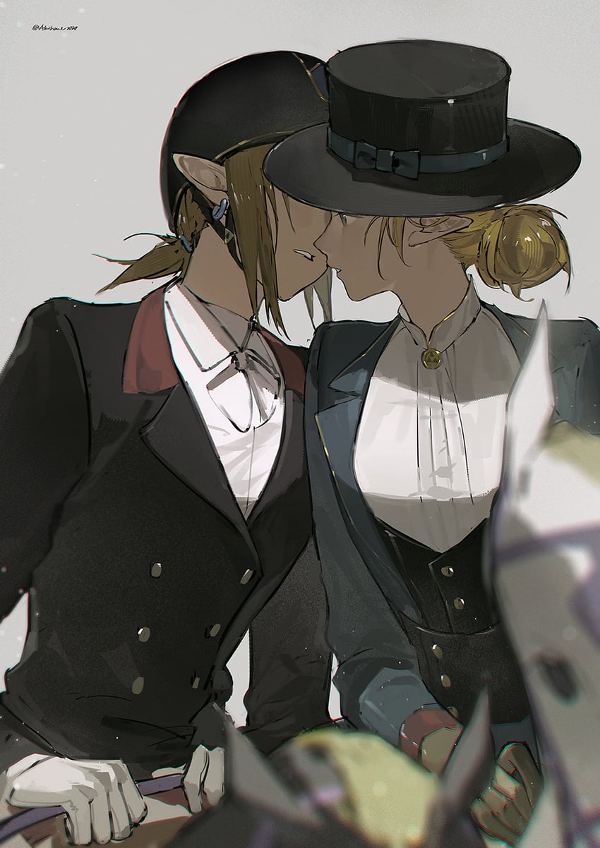 link and princess zelda (the legend of zelda and 1 more) drawn by akihare