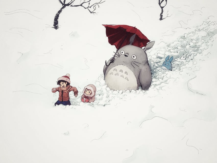 totoro, kusakabe satsuki, kusakabe mei, and chibi totoro (tonari no totoro) drawn by phil_dragash