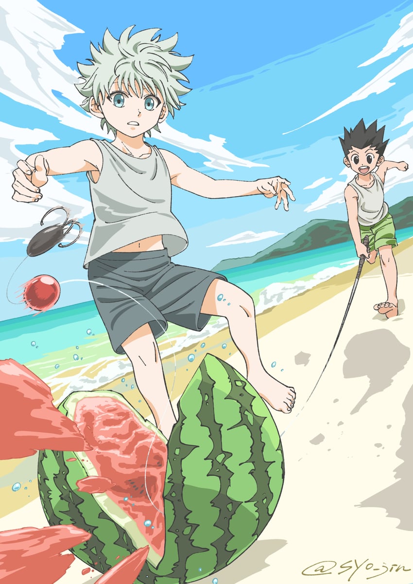 killua zoldyck and gon freecss (hunter x hunter) drawn by syo_jin