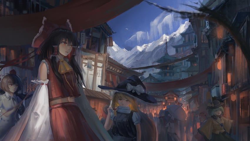 hakurei reimu, kirisame marisa, remilia scarlet, izayoi sakuya, komeiji koishi, and 6 more (touhou) drawn by bandaze