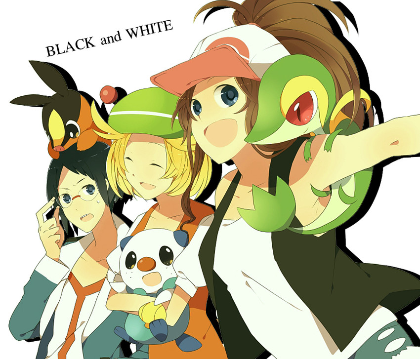 hilda, oshawott, snivy, bianca, tepig, and 1 more (pokemon and 1 more) drawn by iyo_(kirakirahoshi)