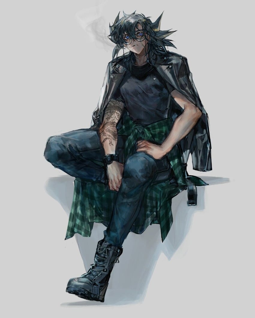 fudo yusei (yu-gi-oh! and 1 more) drawn by momentcorefly