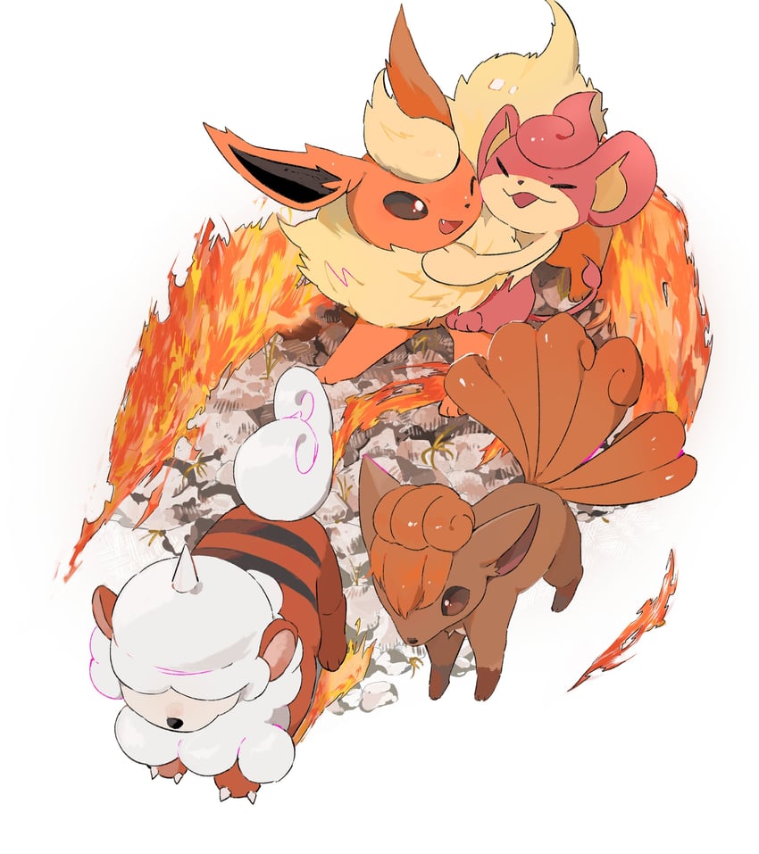 flareon, vulpix, hisuian growlithe, and pansear (pokemon) drawn by cyauken_(ouahloup)