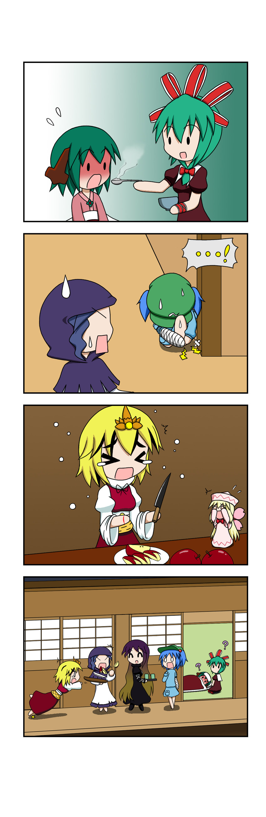 kawashiro nitori, hijiri byakuren, kagiyama hina, toramaru shou, kumoi ichirin, and 2 more (touhou) drawn by rakugaki-biyori