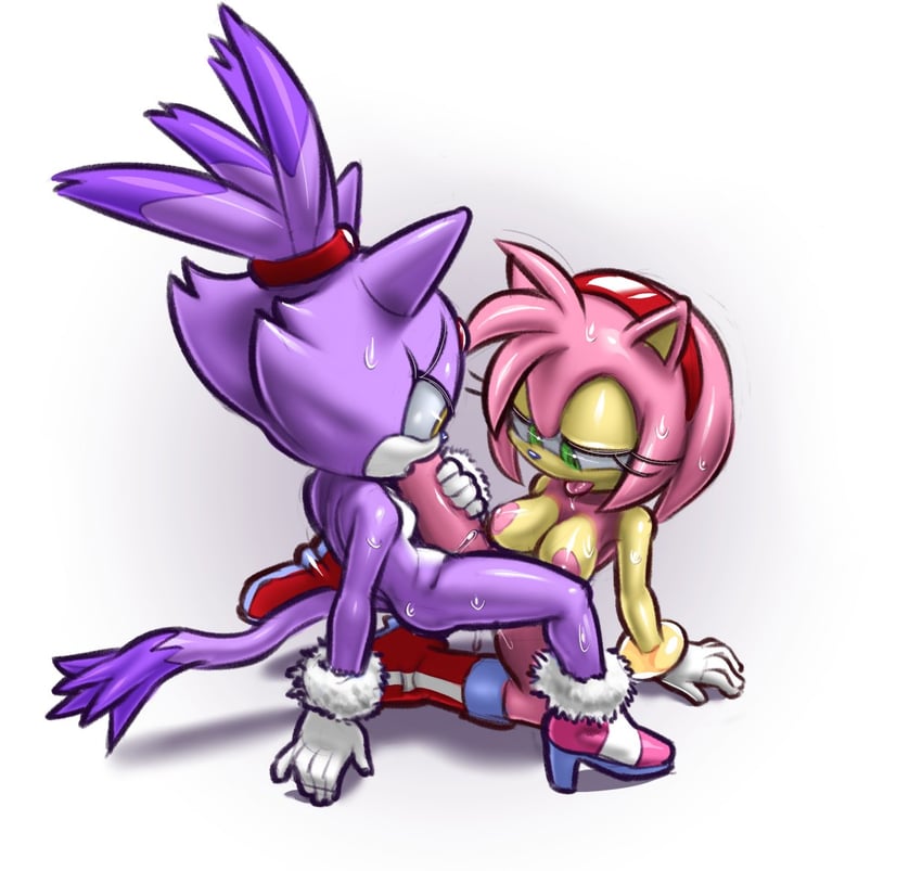 amy rose and blaze the cat (sonic) drawn by rockthebull