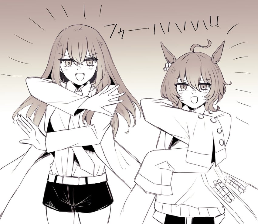 agnes tachyon and makise kurisu (umamusume and 1 more) drawn by yugure